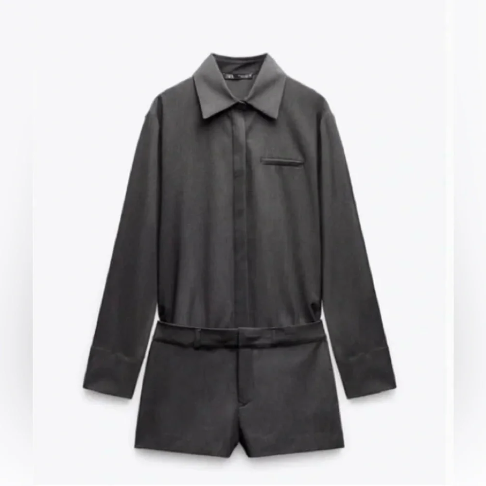 ZARA SHIRT STYLE MASCULINE JUMPSUIT PLAYSUIT GREY- SZ XS-NWT